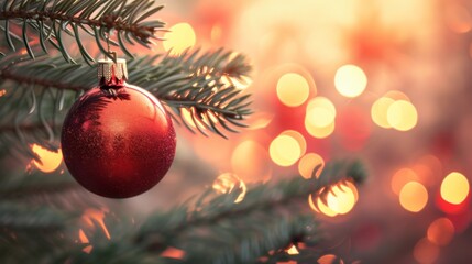 Sparkling Red Christmas Ornament on a Tree Branch