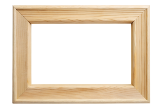 Classic wooden frame with natural fibers, simple style, on transparent background