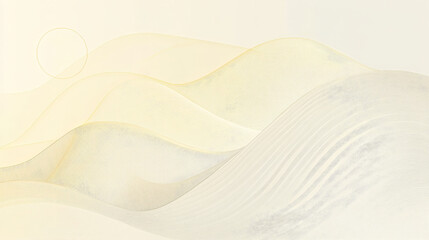 Obraz premium Muted tones of pale yellow and light cream, with smooth, abstract lines and geometric elements, creating a minimalist backdrop for a sophisticated presentation.
