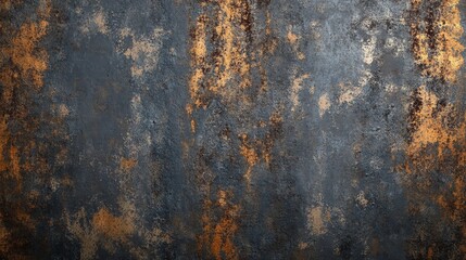 Fototapeta premium Close up of rustic metal texture with a dark grey base and rusty orange spots.