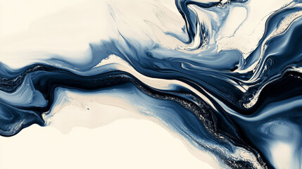 Obraz premium Liquid marble texture with bold navy blue and soft cream, with organic flowing lines creating a smooth abstract composition.