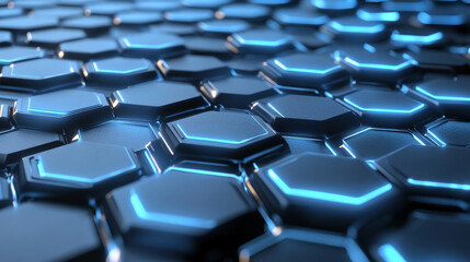 Obraz premium Networking-themed background featuring light gray hexagons connected by glowing blue lines, symbolizing efficient and seamless digital communication.