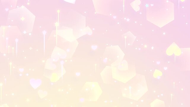 Looped magical glowing hearts and shooting stars flying up motion graphics.