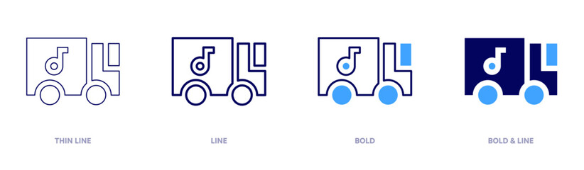 Delivery icon in 4 different styles. Thin Line, Line, Bold, and Bold Line. Duotone style. Editable stroke