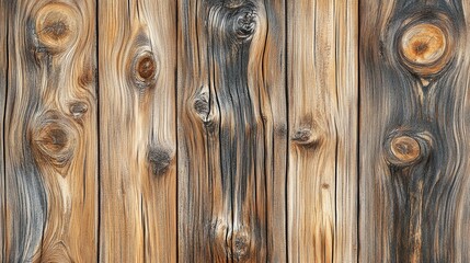 Close up of a weathered wooden fence with knots and grain patterns.