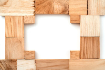 Naklejka premium Wooden blocks create a rustic frame for any creative project, ideal for backgrounds or as a decorative element in design.
