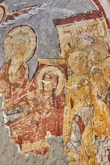 Ancient fresco paintings in Ihlara valley kilise caves. Turkey