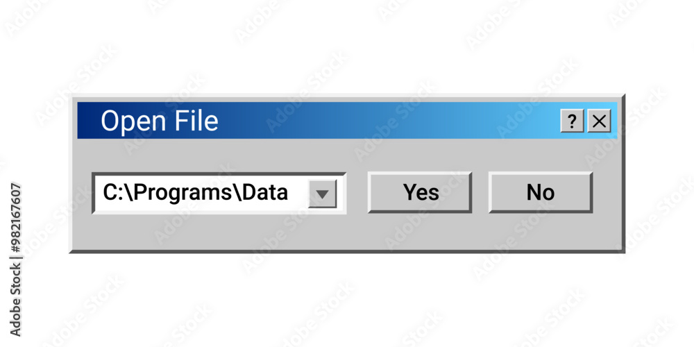 Aufkleber Old open file application for operating system. Search path for file. Retro explorer for computer.