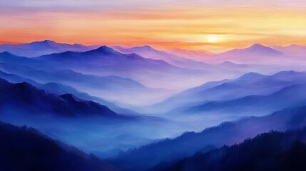 A Serene Sunrise Over Misty Mountain Ranges