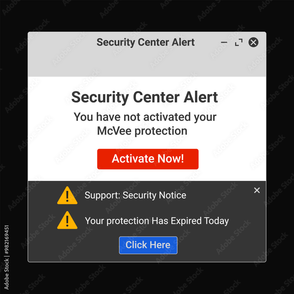 Poster security center alert. activate desktop program. digital notification popup for malware protection.