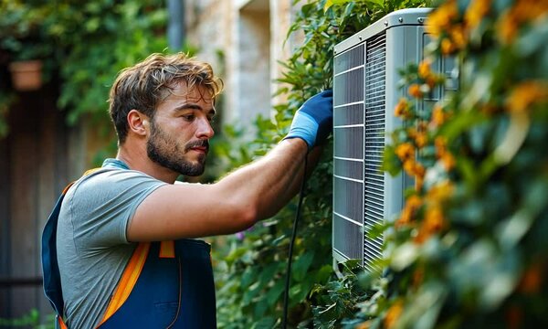 HVAC Technician Working on Air Conditioner