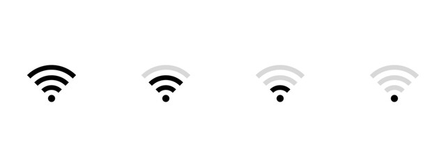 Wifi Signal Icons Set. Network signal, Internet sign. WIFI. Wifi signal strength. Wireless technology. Radio signals waves, radar, antenna, satellite signal symbols vector.