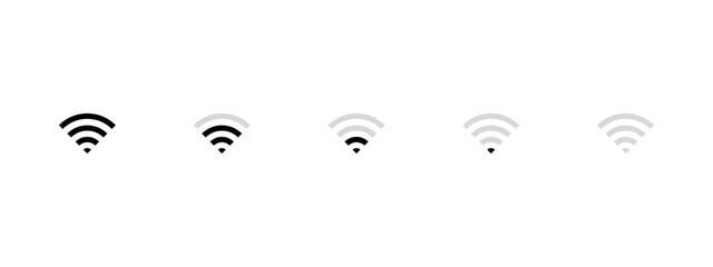 Wifi Signal Icons Set. Network signal, Internet sign. WIFI. Wifi signal strength. Wireless technology. Radio signals waves, radar, antenna, satellite signal symbols vector.