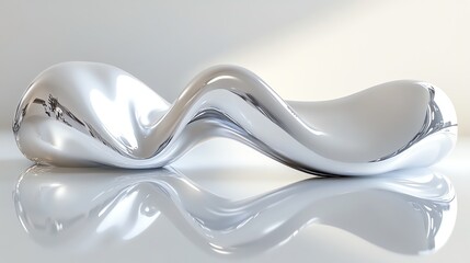 Abstract shiny silver sculpture on a white background.