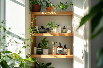 Natural Elegance Modern Bathroom with Wooden Folding Screen and White Tu