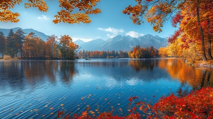 Obraz premium autumn lake landscape with tree