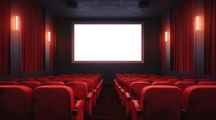 Fototapeta premium Empty cinema movie theater with blank screen and red seats.