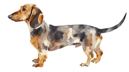 Watercolor illustration of a playful dachshund dog isolated on white background