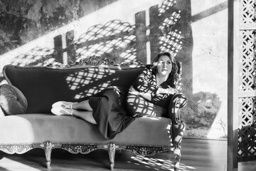 a middle-aged woman in retro clothes