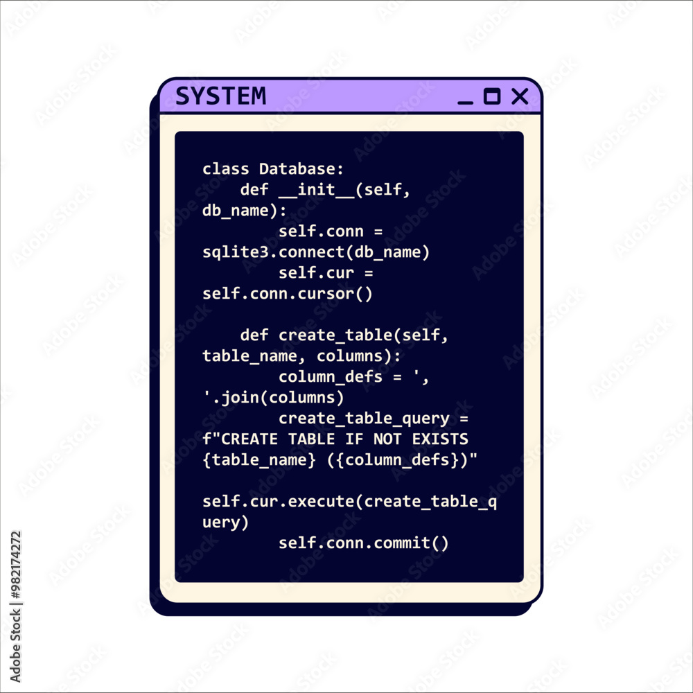 Poster Old system message in purple color with code. System notification with information.