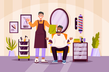 Hand drawn cartoon barbershop composition