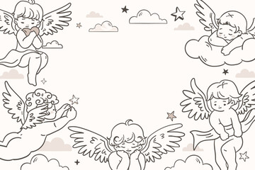 Hand drawn vintage angels background