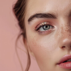 Fototapeta premium Detailed View of a Freckled Woman's Eye