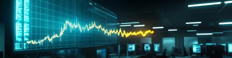 Dynamic Financial Growth: Abstract Chart Icon Showcasing Rising Stock Curves on Digital Display. Blurred Office Equipment Background Emphasizes Business Success. Ideal for Monetization Strategies, Inv