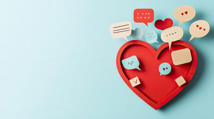 A papercut heart with speech bubbles and love notes emerging from it, symbolizing the importance of communication in relationships
