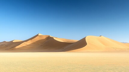 Sand dunes under blue sky.