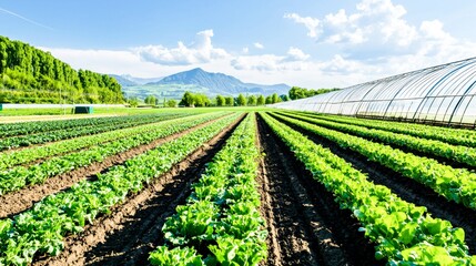Modern greenhouses, representing sustainable agriculture and food production.
