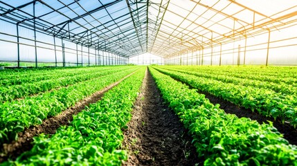 Modern greenhouses, representing sustainable agriculture and food production.