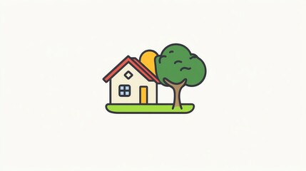 Fototapeta premium A simple cartoon of a house with a tree in the yard.