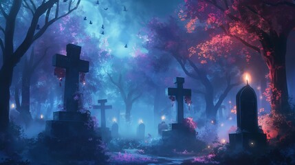 anime background for halloween colorful theme art