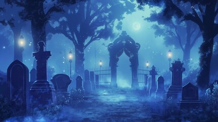 anime background for halloween cemetery gate