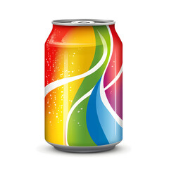 Obraz premium A colorful soda can with dynamic patterns,, isolated on a crisp white background