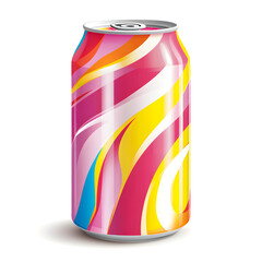Fototapeta premium A colorful soda can with dynamic patterns,, isolated on a crisp white background