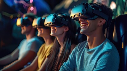 Group of friends enjoying a virtual reality experience.