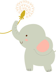 Childish Elephant With Dandelion