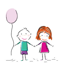 kids  with balloon, cute girl and boy