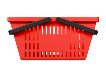3D Red Shopping cart basket icon on isolated purple background. Online Shopping, E-Commerce shopping Concept. Minimal Cartoon Store red shopping basket. Advertising and buying commerce icon. 3d render