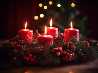 Adventskranz mit roten Kerzen - Weihnachten - vierter Advent