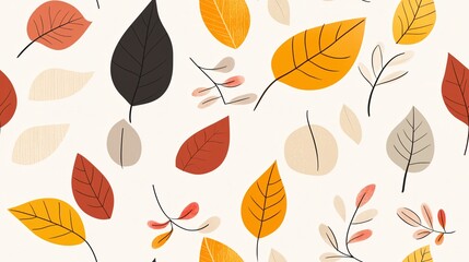 Obraz premium Autumn's Embrace: A Seamless Pattern of Falling Leaves
