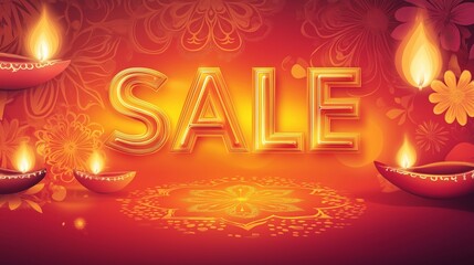 Celebrate Diwali with a vibrant banner promoting a festive sale featuring glowing diyas and colorful marigold flowers