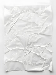 White crumpled paper isolated on white background. Wrinkles and irregular folds form intricate textures