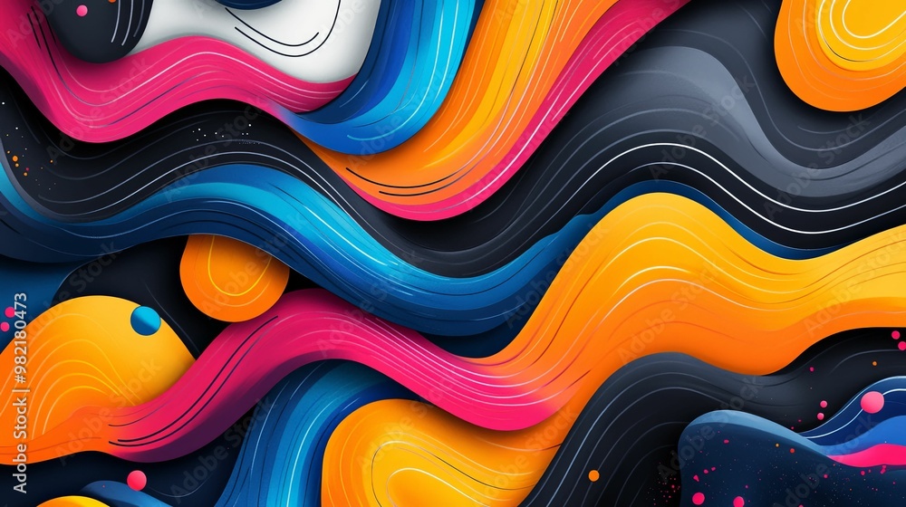 Wall mural Abstract Wavy Design with Vibrant Colors and 3D Effect