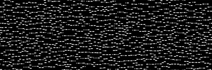 Abstract bw seamless pattern of white Morse code points and dashes on black bg. Simple irregular geometry background. Vector illustration © Kusandra