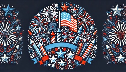 Patriotic fireworks and American flag celebration art