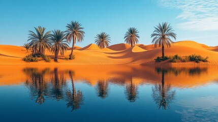 Palm Trees Reflected in a Desert Oasis