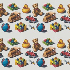 Obraz premium Kid's Painting and Toys Seamless Pattern Art Print
